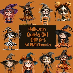 Quirky Girl Clipart, Fall Vibe Clipart, Halloween Clipart, Whimsical Girl, Paper Doll, Cute Girl, Whimsical Digital Papers