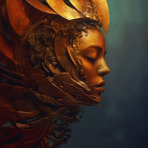 Zahaviem - Abstract Elegance Art Print, Golden Human Profile Wall Decor, Art Print for Luxe Home Interiors