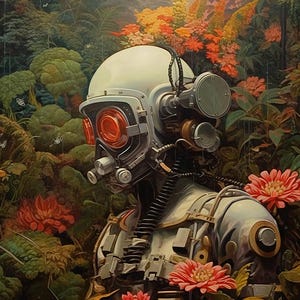 Galactic Garden - Sci-Fi Art Print of Explorer on Alien Flora World, Sci-Fi Home Decor, Alien Landscape Art for Sci-Fi Lovers