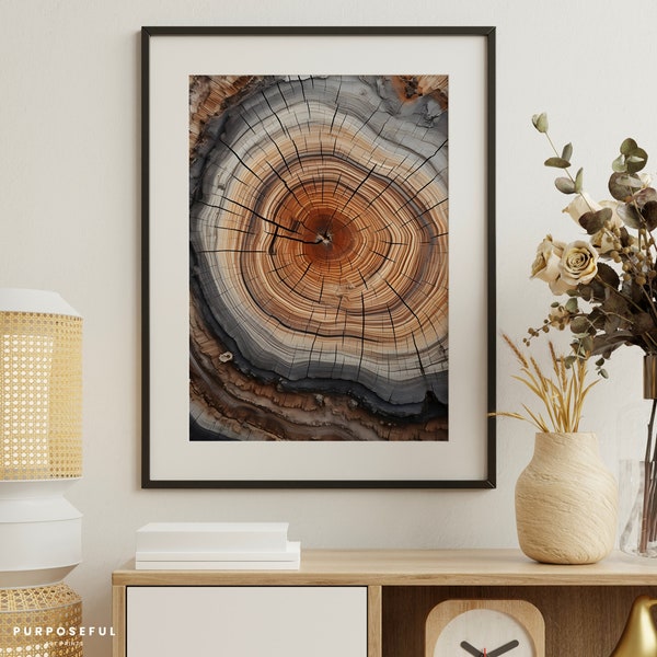 Cross section, Large Tree Rings Print, Brown Coloured Tree Print, Tree Ring Printable Art, Log Wood Slice Print, Decor