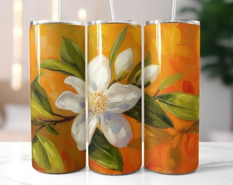 Envoltório de copo de flor de laranjeira, copo sem costura, flor do estado da Flórida, sublimação de copo magro de 20 onças, download digital instantâneo PNG Citrus
