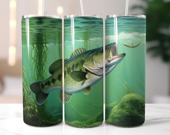 Bass Tumbler Wrap Pesca Tumbler Wrap para 20 oz Sublimação Tumbler Presente para Homens Dia dos Pais Peixe PNG Presente de Natal Largemouth Bass Dad