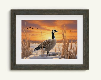Arte de parede de ganso canadense, decoração country para impressão, download digital de arte de parede para ambientes externos, decoração estética, arte de parede rústica, arte de caça vintage