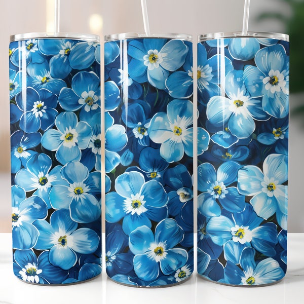 Forget-me-not Flower Tumbler Wrap Seamless Tumbler Alaska State Flower 20oz Skinny Tumbler Sublimation Design Instant Digital Download PNG