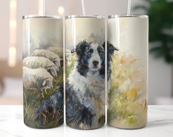 Border Collie Tumbler Wrap Cão Pastor 20oz Skinny Tumbler Sublimação Design Digital Download PNG Border Collie Gift Dog Tumbler Wrap