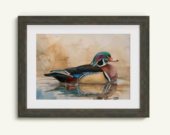 Arte de parede de pato-carolino, pacote com 5, decoração country para impressão, download digital, arte de parede, decoração estética ao ar livre, arte de parede rústica, caça vintage PNG