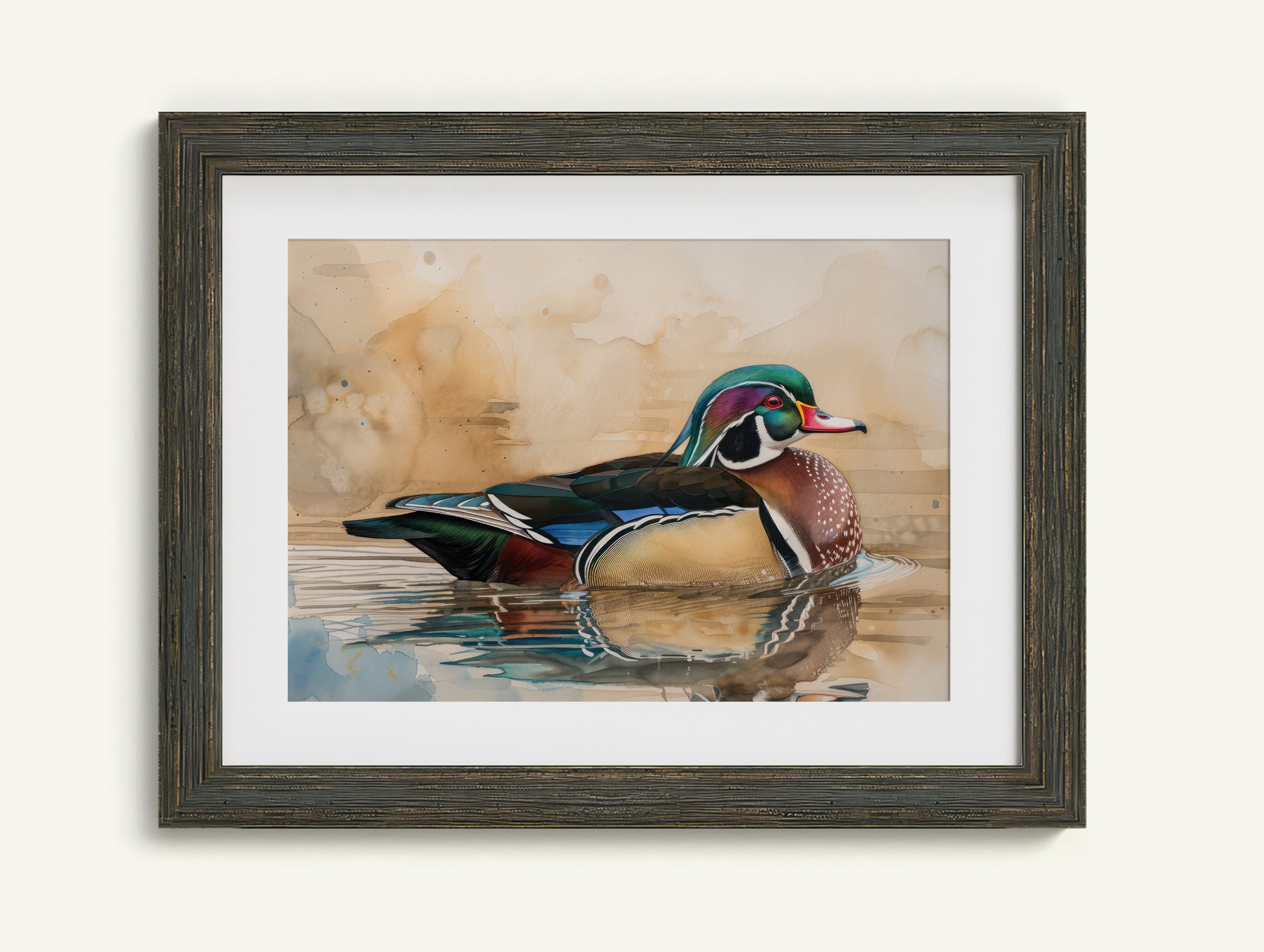 Wood Duck Wall Art, 5 Pack, Printable Country Décor Digital Download
