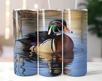 Envoltório de copo de pato de madeira ao ar livre 20 onças Skinny Tumbler Sublimation Design Download digital PNG instantâneo, Duck Tumbler Hunting PNG, Duck Hunting