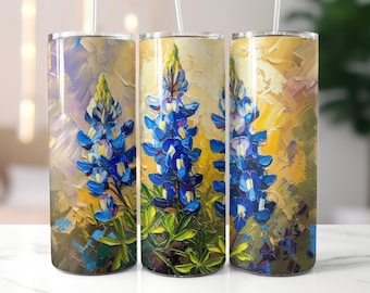 Texas Bluebonnet Flower Tumbler Wrap Seamless Tumbler Texas State Flower 20oz Skinny Tumbler Sublimation Design Instant Digital Download PNG