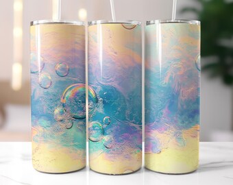Gobelet à bulles, couleurs chatoyantes 20 oz gobelet maigre design sublimation téléchargement numérique instantané PNG bulles colorées sans couture