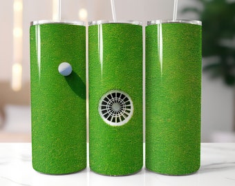Golf Tumbler Wrap 20oz Skinny Tumbler Sublimation Design Digital Download PNG Tumbler Golfing Design Putting Green Golf Lover Gift Golf Ball