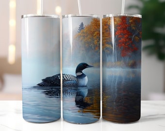 Loon Tumbler Wrap 20 oz Skinny Tumbler Sublimation Design Digitaler Download PNG Instant Loon Naturliebhaber Nördliche Wälder Outdoor Tumbler PNG