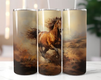 Cavalo Tumbler Wrap PNG 20oz Skinny Tumbler Sublimação Design Download Digital Design Instantâneo Presente de Cavalo Cavalo PNG Design de Pintura a Óleo de Cavalo