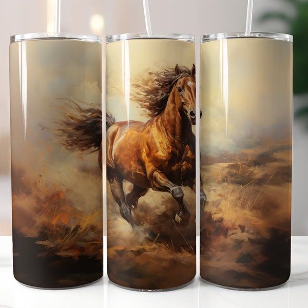 Horse Tumbler Wrap PNG 20oz Skinny Tumbler Sublimation Design Digital Download Instant Design Horse Gift Horse PNG Horse Oil Painting Design