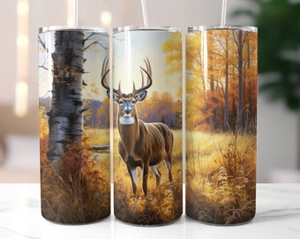 Hirsch-Jagd-Becher-Wraps im Freien 20 Unzen Skinny Tumbler Sublimation Design Digitaler Download PNG Instant, Weißwedel-Hirsch Tumbler Jagd PNG