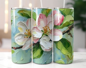 Apple Blossom Tumbler Wrap Seamless Tumbler Michigan State Flower 20oz Skinny Tumbler Sublimação Instantânea Download Digital PNG Design Floral