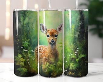 Copo de Cervo Bebê Envoltório Ao Ar Livre 20 oz Copo Magro Sublimação Design Download Digital PNG Instantâneo Fawn Deer Tumbler Caça PNG Cervo Bebê