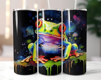 Frog Tumbler Wrap Design Tree Frog 20oz Skinny Tumbler Sublimation Design Digital Download Straight Tumbler PNG Nature Animal Tumbler Wrap