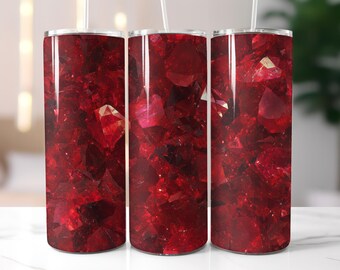 Ruby Tumbler Wrap, Radiant Ruby 20oz Skinny Tumbler Sublimation Design Download digital PNG com luxuosos tons de vermelho profundo sem costura