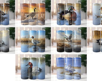 Pacote de envoltório de copo de caça de pato ao ar livre 20oz Skinny Tumbler Design de sublimação Download digital Pacote de PNG de caça de aves aquáticas pato ganso