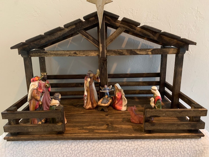 Christmas Nativity Stable Crèche Handmade Wooden Large Etsy
