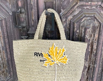 Amazing Viscose Raffia Tote Bag, Tote Bag,shopping bag ,personalize bag,bachelorette party,Raffia shoulder bag ,100%Handmade,leather strap
