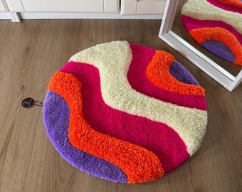 Handmade Wavy Tufted Rug: Colorful 3D Fluffy Rug (60cm)| READY TO SHIP