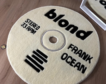 Blond vloerkleed albumhoes: handgemaakt getuft muziektapijt (90 cm)