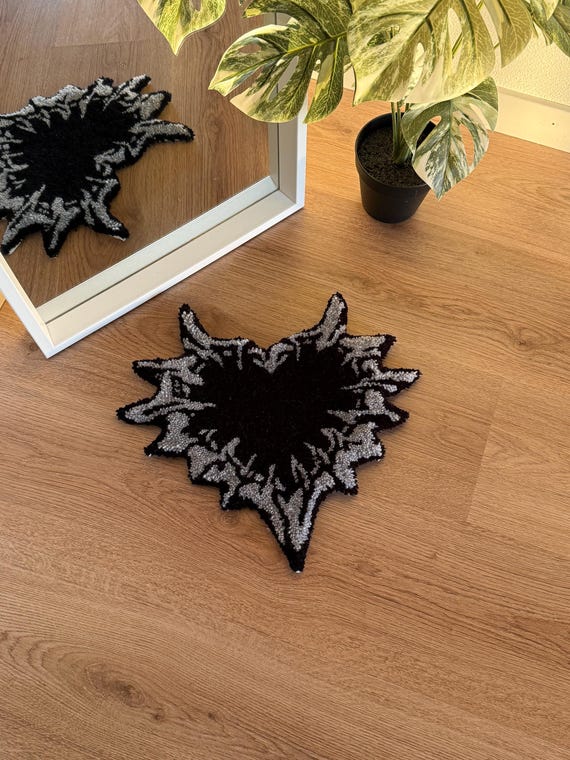 Handmade Gothic Heart Rug | Dark Tribal Tufted Decor