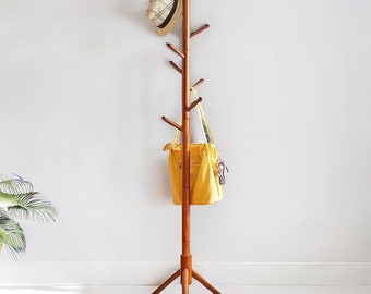 Wooden Coat Stand | Adjustable Coat Rack With 8 Hooks | Coat Stand For Hallway | Clothes Stand | Bag Hanger | Freestanding Coat Stand