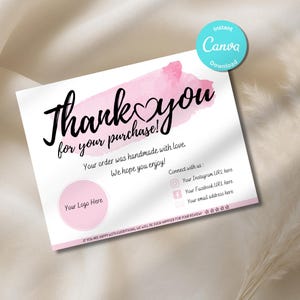 PRINTABLE Business Thank You card Insert Editable CANVA Template Modern Pastel Pink Card Add your own Logo Thank You For Your Order image 2