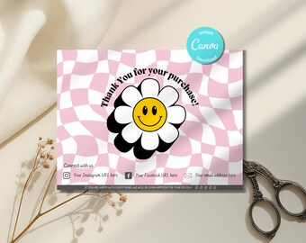 PRINTABLE Business Thank You Card Insert Editable Template Modern Daisy Smiley (Digital Download)