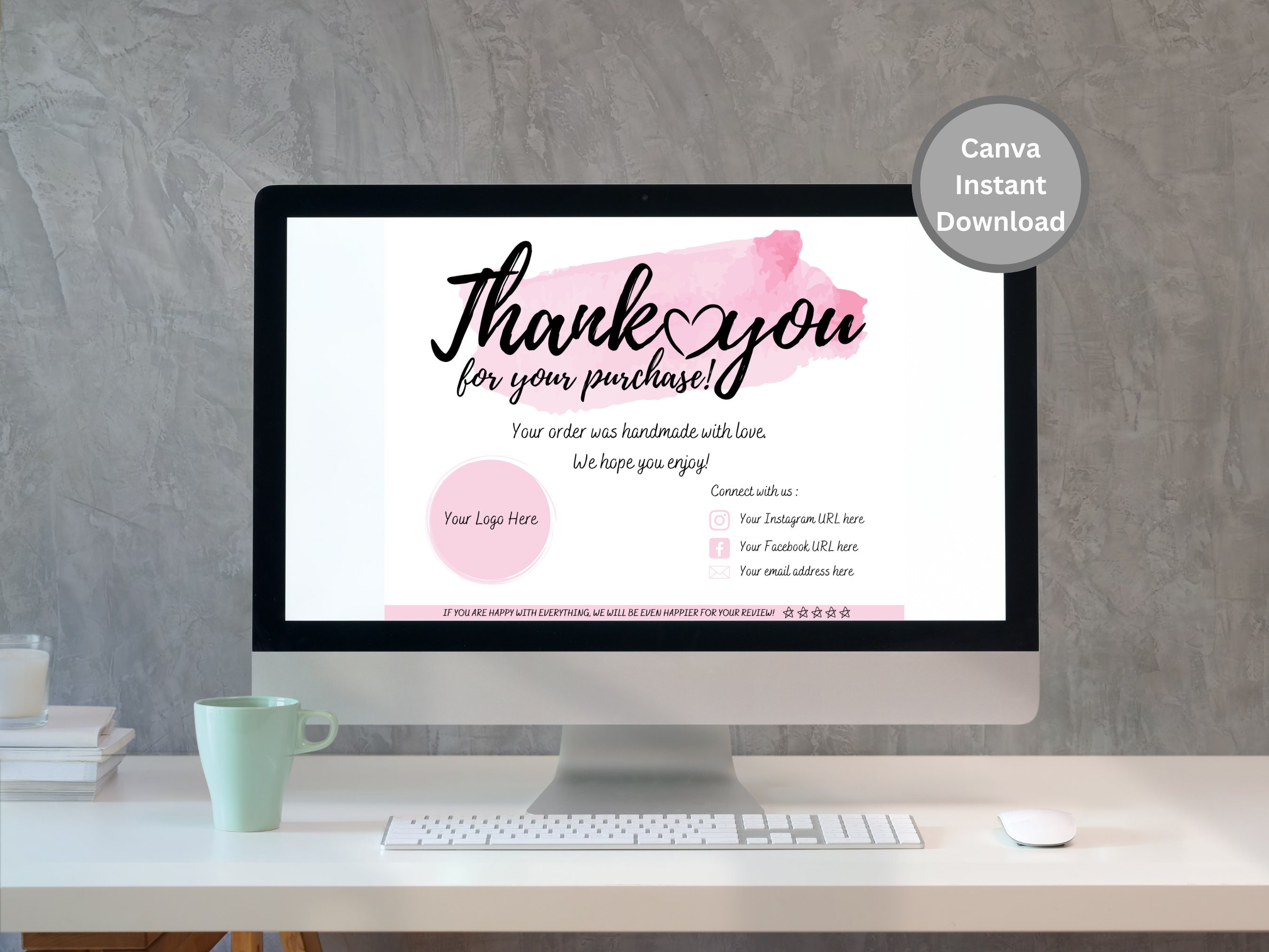 PRINTABLE Business Thank You Card Insert Editable CANVA Template Modern ...