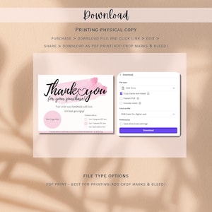 PRINTABLE Business Thank You card Insert Editable CANVA Template Modern Pastel Pink Card Add your own Logo Thank You For Your Order image 5