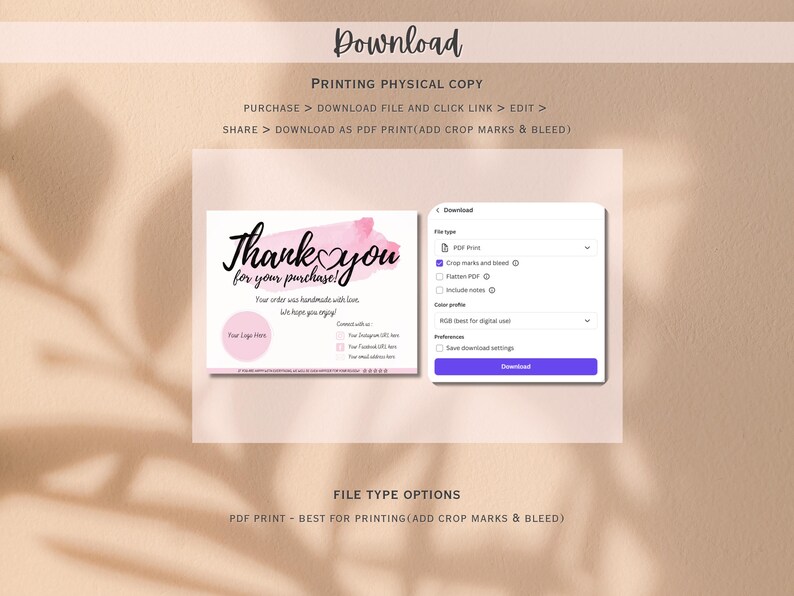 PRINTABLE Business Thank You card Insert Editable CANVA Template Modern Pastel Pink Card Add your own Logo Thank You For Your Order image 5