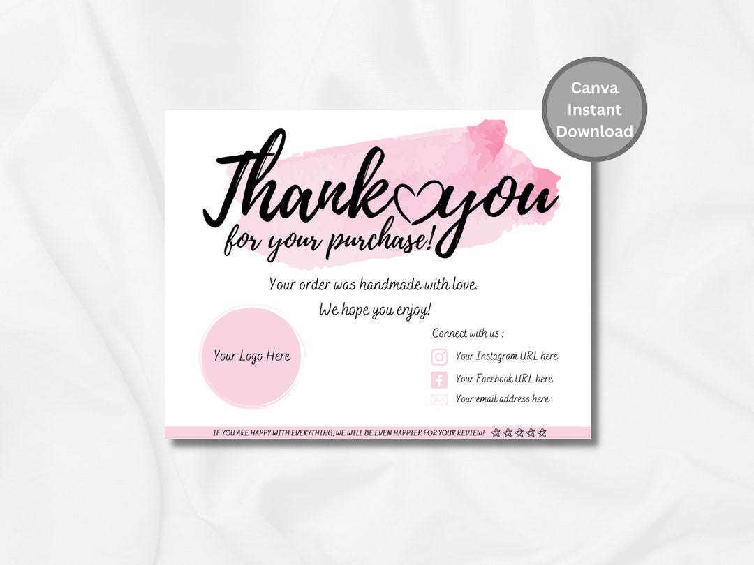 PRINTABLE Business Thank You Card Insert Editable CANVA Template Modern ...