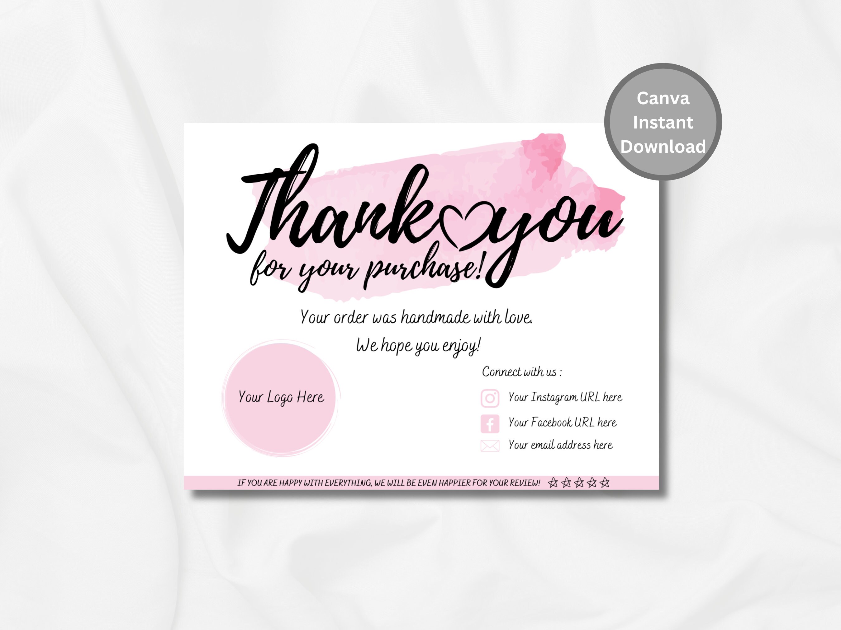 PRINTABLE Business Thank You Card Insert Editable CANVA Template Modern