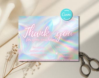 PRINTABLE Business Thank You Card Insert Editable Template Modern Holographic Pink (Digital Download)