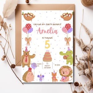 Animal Party Birthday Invitation Editable Canva Template Zoo Birthday Boy or Girl Printable Kids Party Animals Invite Digital Download