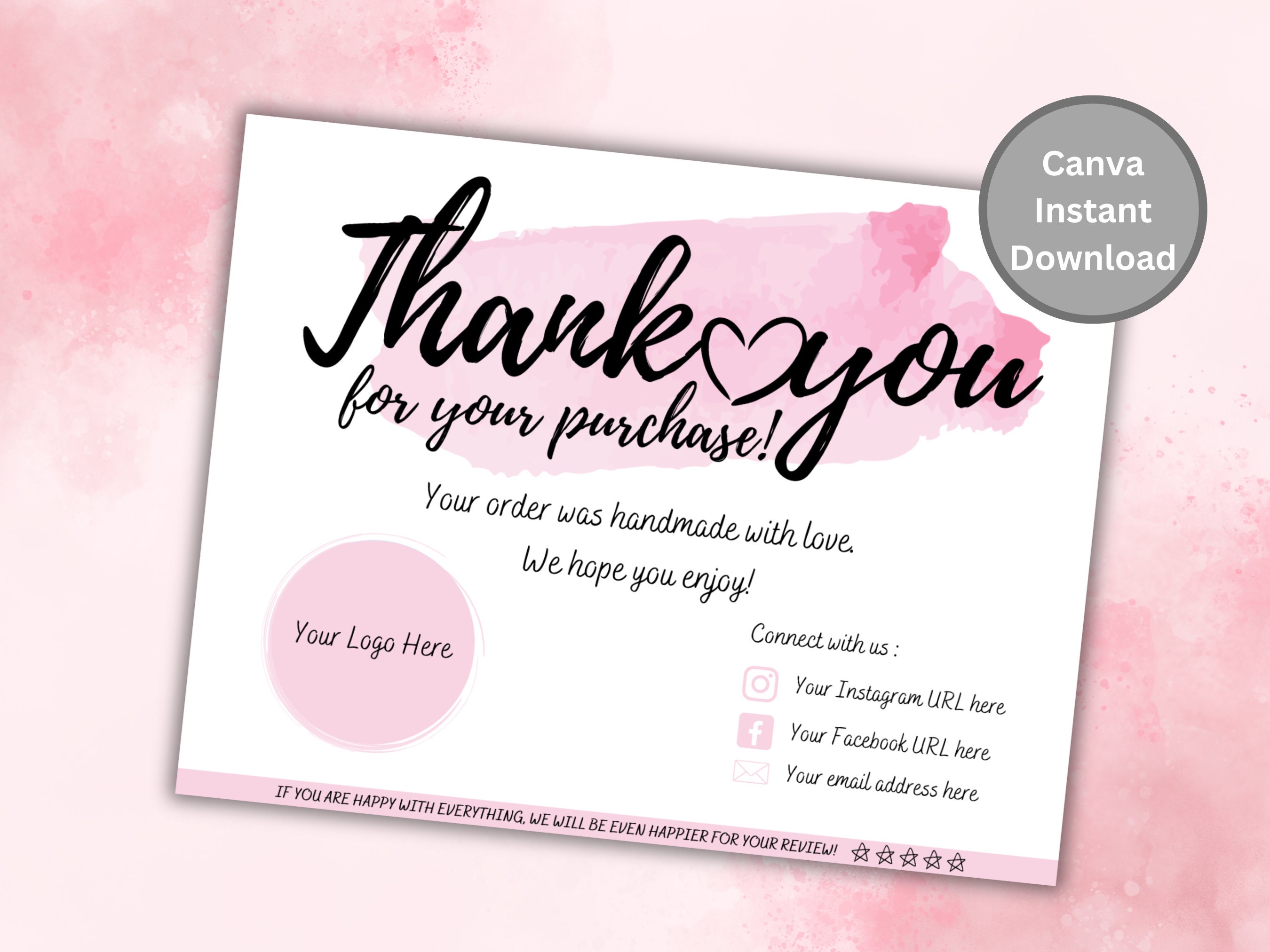 PRINTABLE Business Thank You Card Insert Editable CANVA Template Modern ...