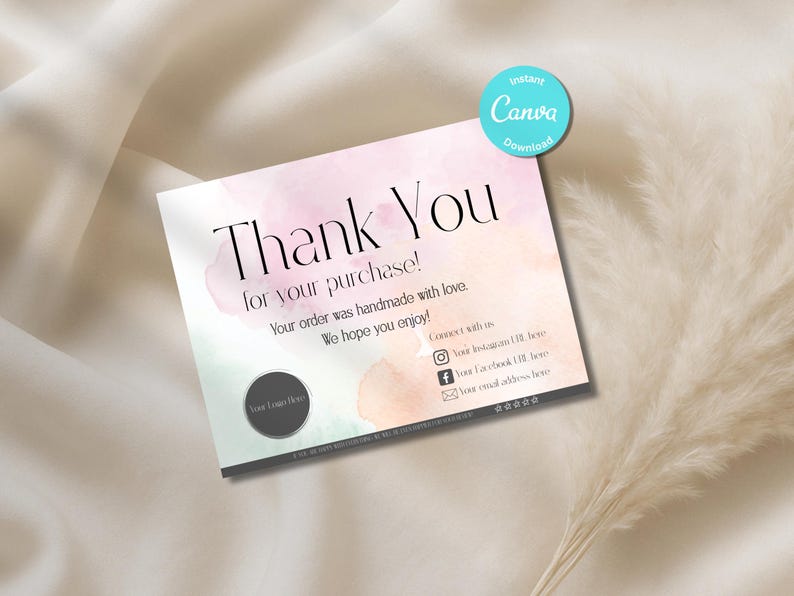 PRINTABLE Business Thank You Card Insert Editable Template Modern ...