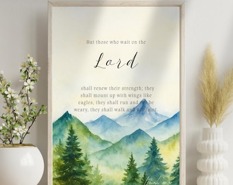 Bible Verse Wall Art Printable Renew Their Strength Wings Like Eagles Isaiah 40 : 31 NKJV Framed Scripture Christian Wall Decor Gift Eagles