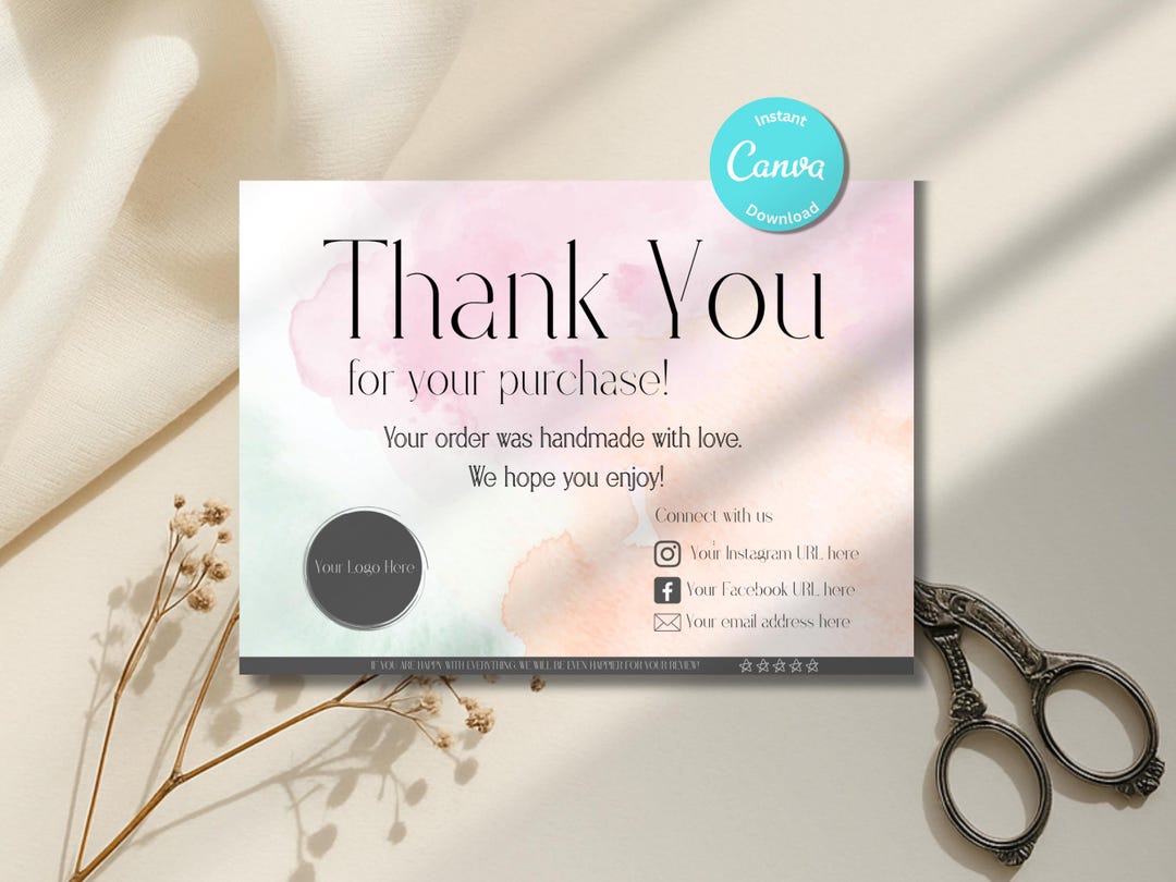 PRINTABLE Business Thank You Card Insert Editable Template Modern ...