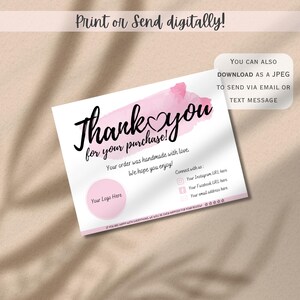 PRINTABLE Business Thank You card Insert Editable CANVA Template Modern Pastel Pink Card Add your own Logo Thank You For Your Order image 3