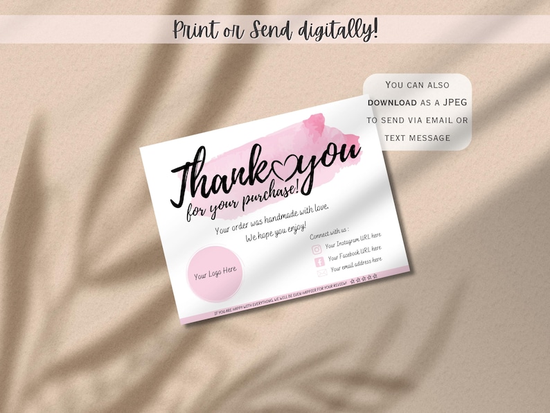 PRINTABLE Business Thank You card Insert Editable CANVA Template Modern Pastel Pink Card Add your own Logo Thank You For Your Order image 3