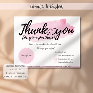 PRINTABLE Business Thank You card Insert Editable CANVA Template Modern Pastel Pink Card Add your own Logo Thank You For Your Order image 4