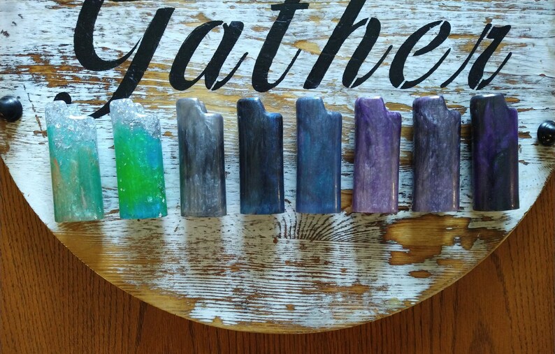 Handmade Lighter Case for Bic Lighters. Multiple Colors. Resin. Customizable. Silver Foil Flakes