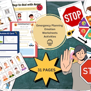 Veiligheid en emoties/flitskaarten voor kleuters, werkbladen Activiteiten Montisory ~ Autismecurriculum ~ Kleuterschoolmap Visuele hulpbundel