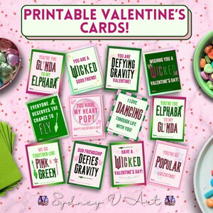 Op Wicked geïnspireerde Valentijnsdagkaarten - Wicked Afdrukbare Valentijnsdag - Roze en groene Valentijnsdag - Elphaba en Glinda Valentijnsdag 24 st.