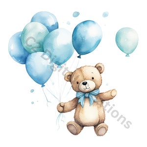 20 Watercolor Teddy Bear Baby Boy Airplanes Trucks, Baby Shower Clipart ...